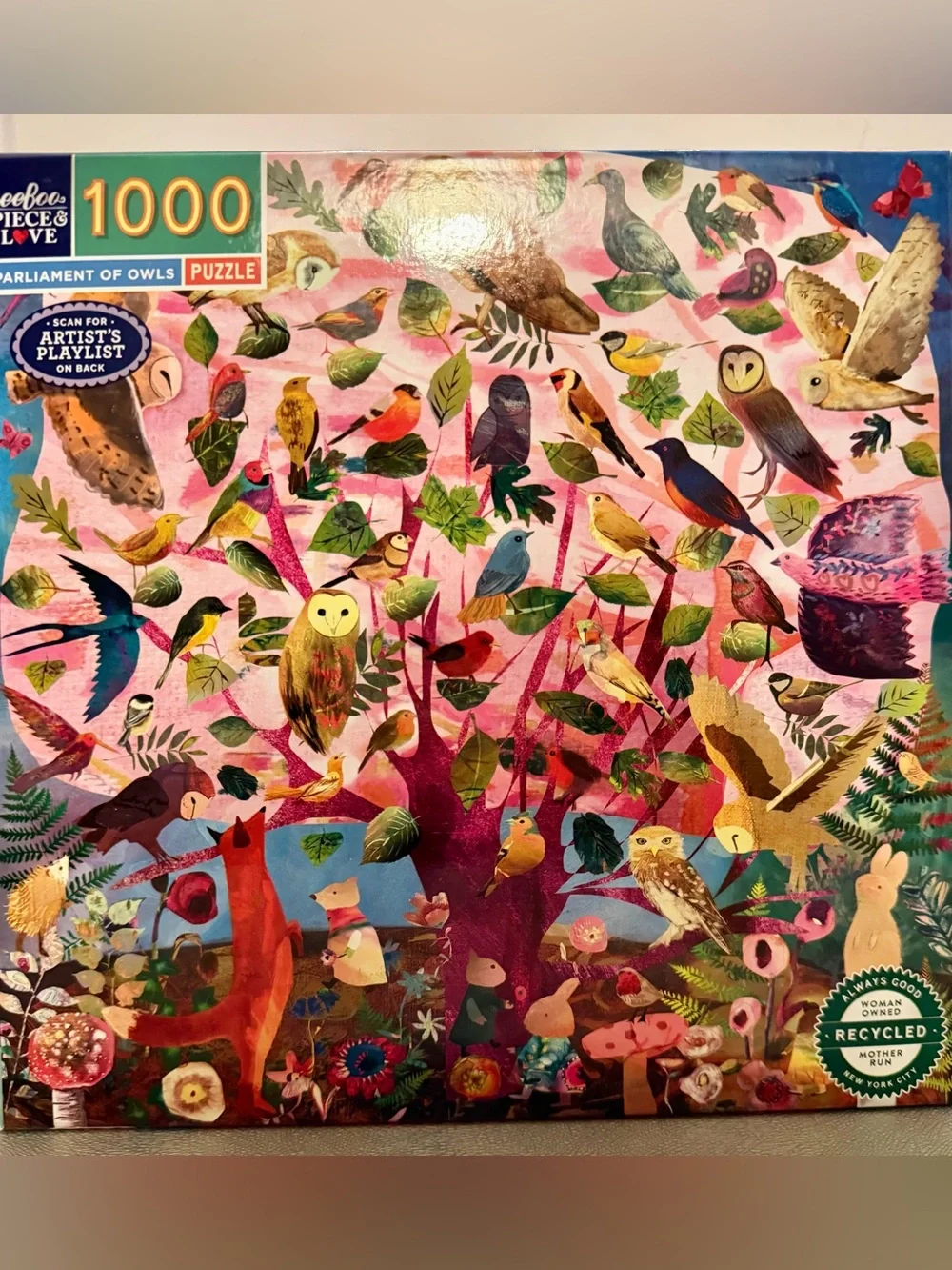 Parliament of Owls Pink Multicolor Bird Toy Puzzle by eeBoo